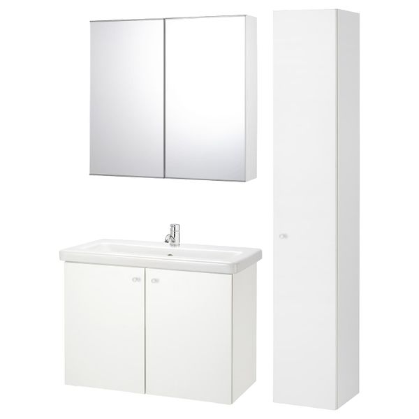 Комплект мебели для ванной,8 предм., белый/ПИЛКОН смеситель 84x43x65 см IKEA FISKÅN ФИСКОН / TVÄLLEN ТВЭЛЛЕН 494.373.64 - фото 1