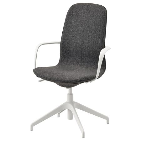 Рабочий стул с подлокотниками, Гуннаред темно-серый/белый IKEA LÅNGFJÄLL ЛОНГФЬЕЛЛЬ 693.862.07