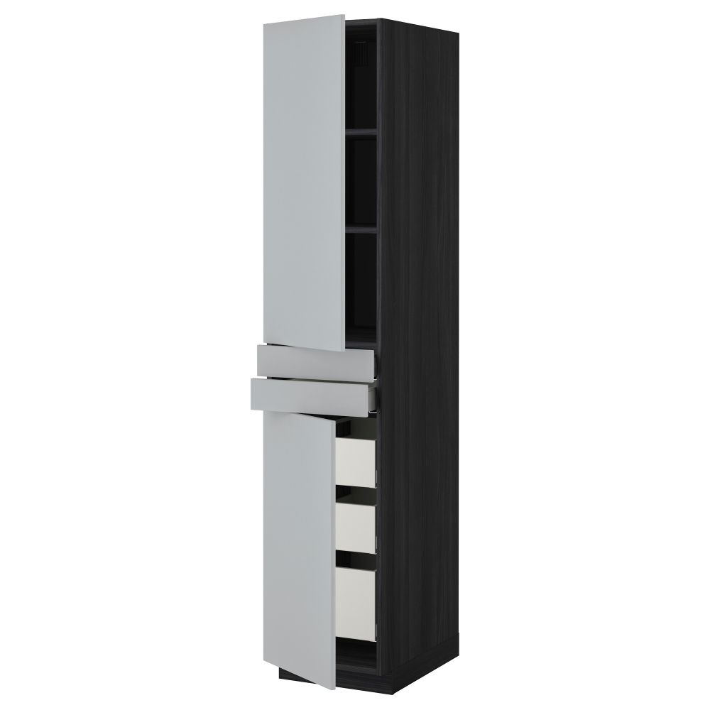 Высокий шкаф + полки, 5 ящиков, 2 дверцы, 2 фронтальных МЕТОД / МАКСИМЕРА, черный, Веддинге серый - фото 1