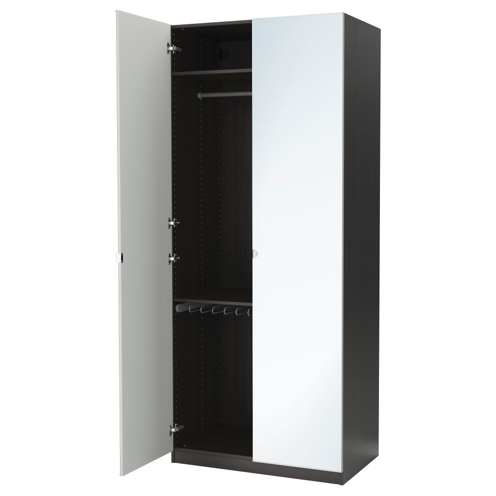 Гардероб ПАКС, черно-коричневый, Викедаль зеркальное стекло - фото 1