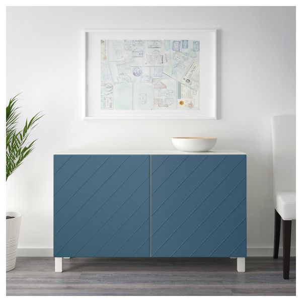 Комбинация для хранения с дверцами БЕСТО, белый, Халлставик темно-синий (120x40x74 см) - схема-чертеж с размерами