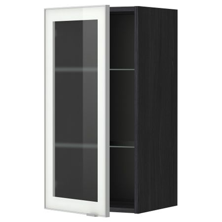 Навесной шкаф с полками, стекляными дверцы МЕТОД, черный, Ютис матовое стекло