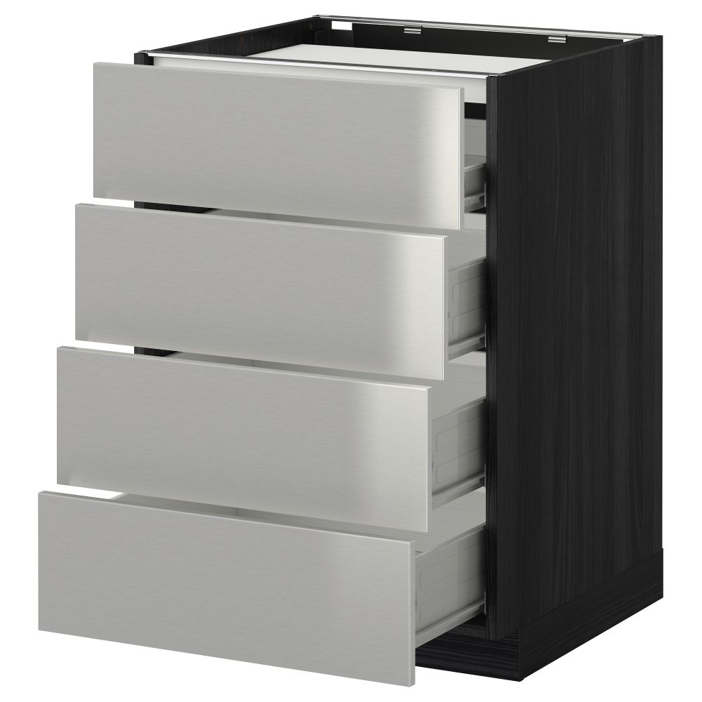 Напольный шкаф, 4 фронтальных панели, 4 ящика МЕТОД / ФОРВАРА, черный, Гревста нержавеющ сталь - фото 1