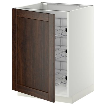 Напольный шкаф/проволочные корзины, белый/Эдсерум коричневый 60x60 см IKEA METOD МЕТОД 694.446.03