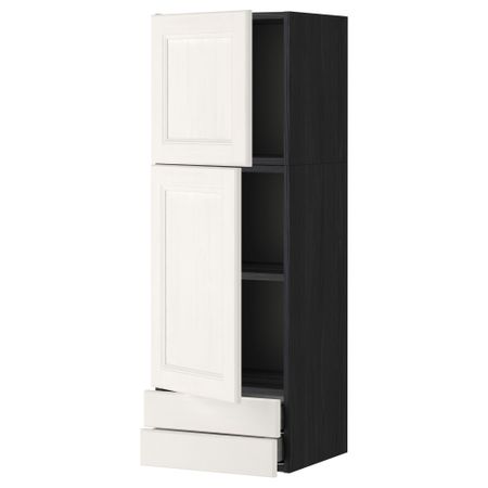 Навесной шкаф, 2 дверцы, 2 ящика МЕТОД / МАКСИМЕРА, черный, Лаксарби белый