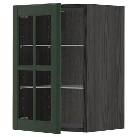 Навесной шкаф с полками, стекляными дв, черный/Будбин темно-зеленый 40x60 см IKEA МЕТОД 193.132.23