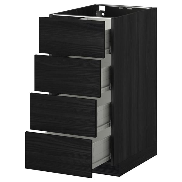 Напольный шкаф 4 фронтальных панели, 4 ящика МЕТОД / ФОРВАРА, черный, Тингсрид черный - схема-чертеж с размерами