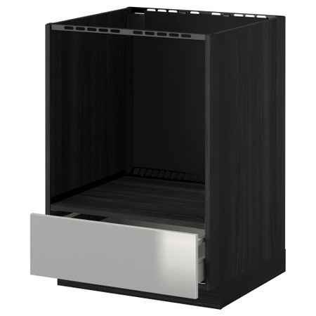 Напольный шкаф для духовки, с ящиком МЕТОД / МАКСИМЕРА, черный, Гревста нержавеющ сталь (60x60 см)