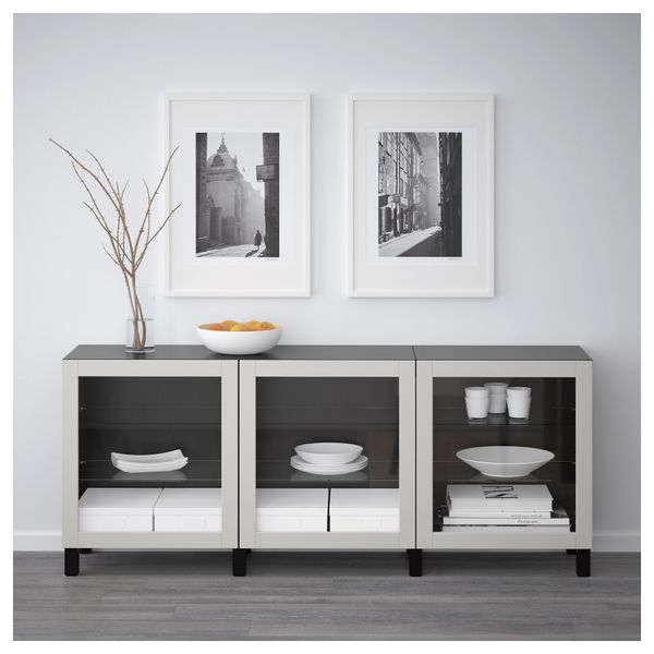 Комбинация для хранения с дверцами БЕСТО, черно-коричневый, Синдвик светло-серый прозрачное стекло (180x40x74 см) - схема-чертеж с размерами