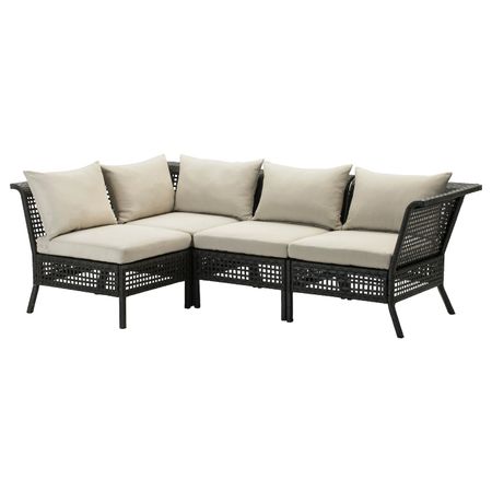 Модульный угловой 3-местный диван, садовый, черно-коричневый/Холло бежевый 142/222x80x85 см IKEA КУНГСХОЛЬМЕН 492.288.03