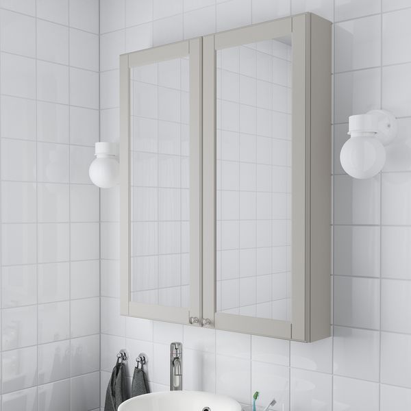 Зеркальный шкаф с 2 дверцами, 80x14x96 см, Kasjön светло-серый IKEA GODMORGON ГОДМОРГОН 203.922.38 - схема-чертеж с размерами