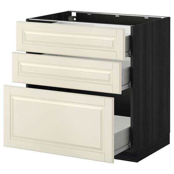 Напольный шкаф с 3 ящиками МЕТОД / ФОРВАРА, черный, Будбин белый с оттенком - схема-чертеж с размерами