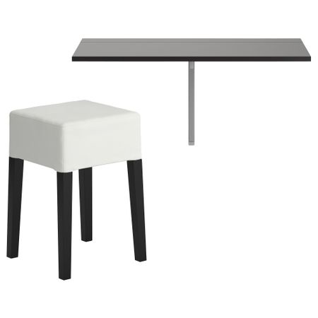 Стол и 1 табурет БЬЮРСТА / НИЛЬС, коричнево-чёрный, Блекинге белый (90 см)