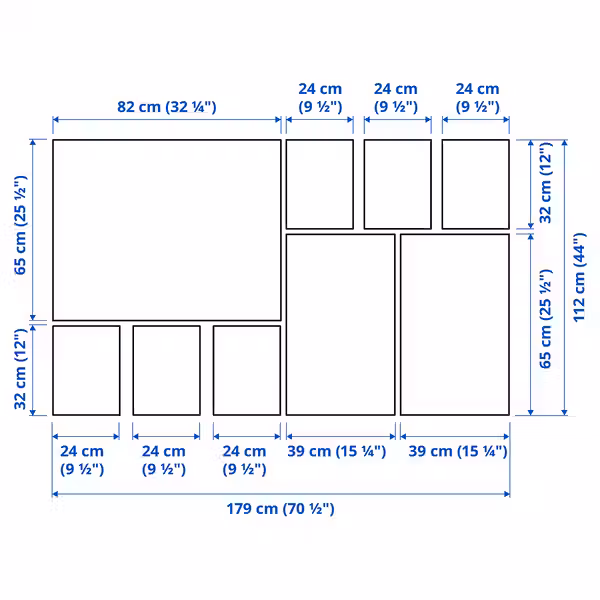 PJÄTTERYD Картина, 9 шт. - Туман в лесу 179x112 см - схема-чертеж с размерами