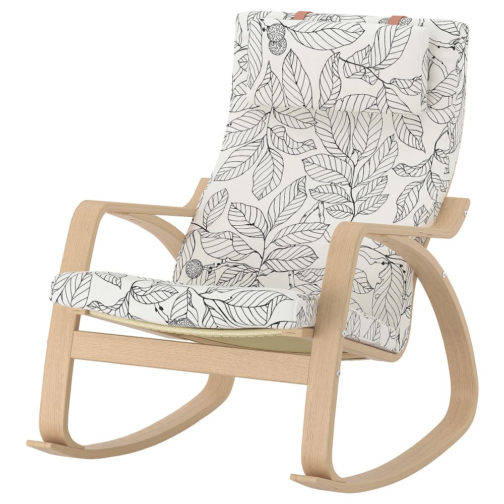 Кресло-качалка ПОЭНГ, дубовый шпон, беленый, Висланда черный/белый - фото 1