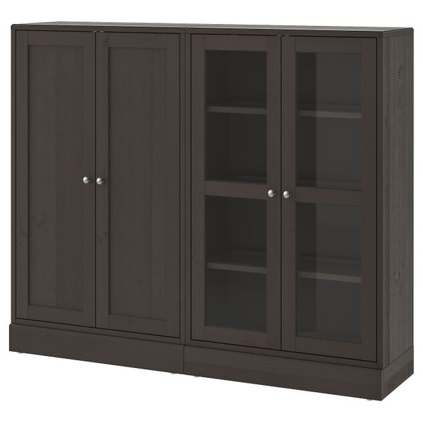 Комбинация для хранения с стеклянная двр, темно-коричневый 162x37x134 см IKEA HAVSTA ХАВСТА 492.660.55 - фото 1