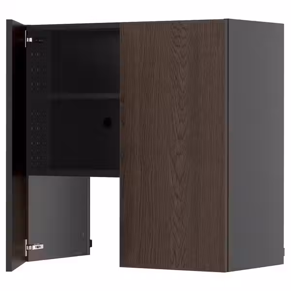 METOD Навесной шкаф д/вытяжки/полка/дверь - черно-серый/Sinarp коричневый 80x80 см - фото 1