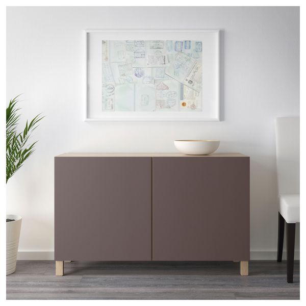 Комбинация для хранения с дверцами БЕСТО, под беленый дуб, Вальвикен темно-коричневый (120x40x74 см) - схема-чертеж с размерами