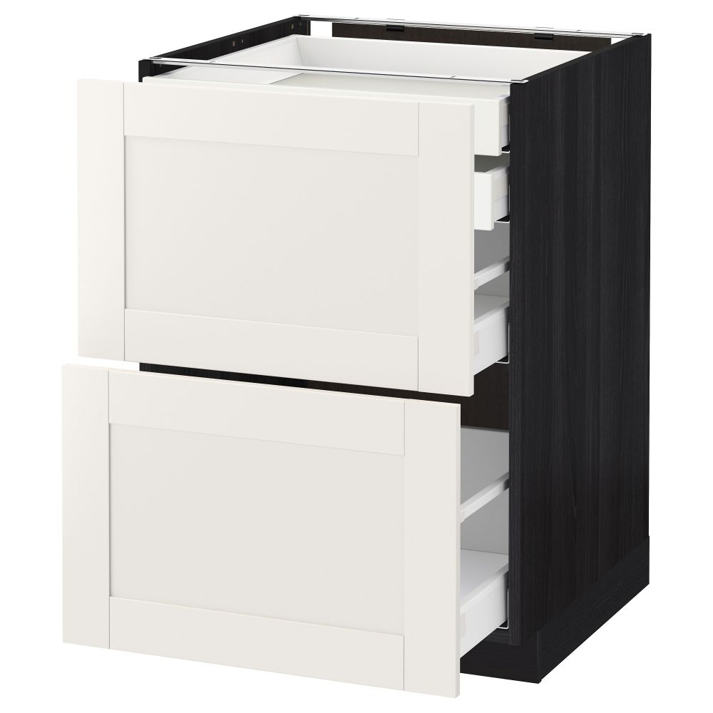 Напольный шкаф 2 фронтальные панели, 2 нижних, 1 средний, 1 высокий ящик МЕТОД / МАКСИМЕРА, черный, Сэведаль белый - схема-чертеж с размерами