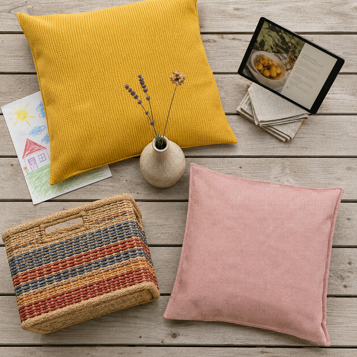 Flat lay textile decor