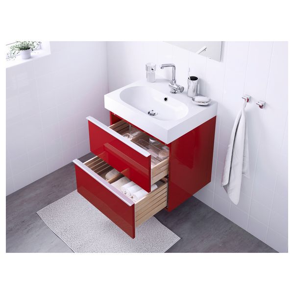 Шкаф для раковины с 2 ящиками ГОДМОРГОН / БРОВИКЕН, глянцевый красный (60x49x68 см) - фото 4