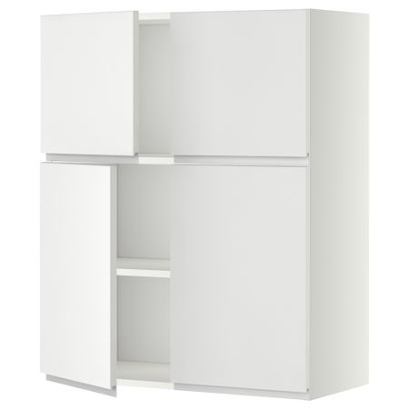 Навесной шкаф с полками, 4 дверцы МЕТОД, белый, Нодста белый (80x100 см)