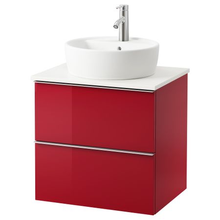Шкаф п-раковину/столешн45/раковина  , глянцевый красный, белый