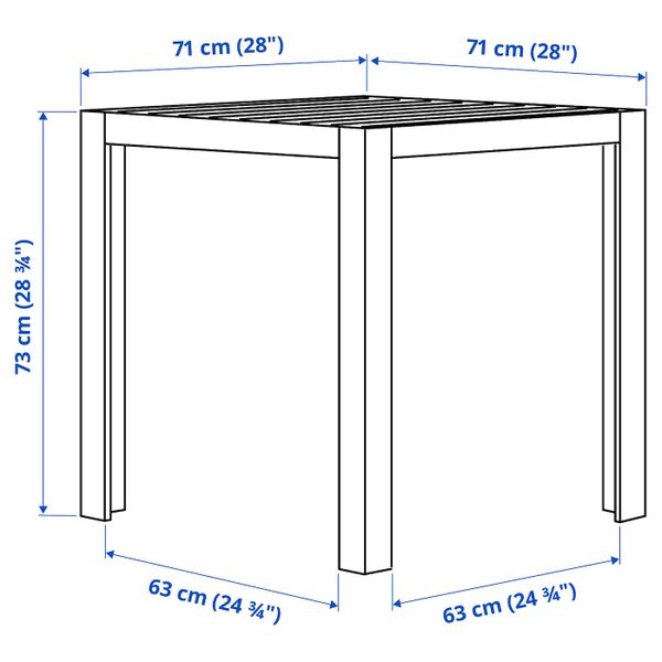Садовый стол, светло-коричневый/светло-серый 71x71x73 см IKEA SJÄLLAND ШЭЛЛАНД 592.624.34 - схема-чертеж с размерами