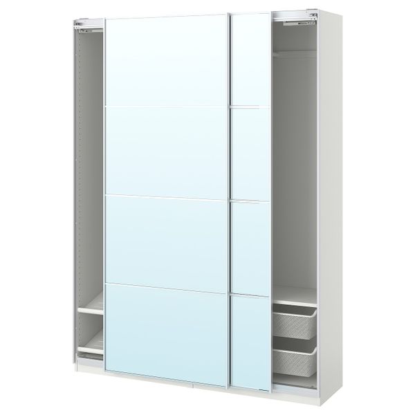 Гардероб, белый, Аули зеркальное стекло 150x44x201 см IKEA ПАКС 693.057.39 - фото 2