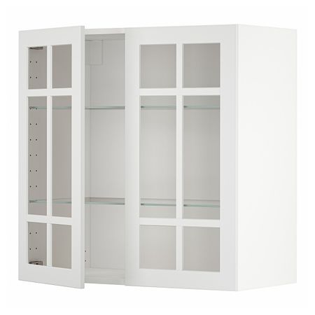 Навесной шкаф/полки/2стеклян двери, белый/Стенсунд белый 80x80 см IKEA METOD МЕТОД 594.097.80