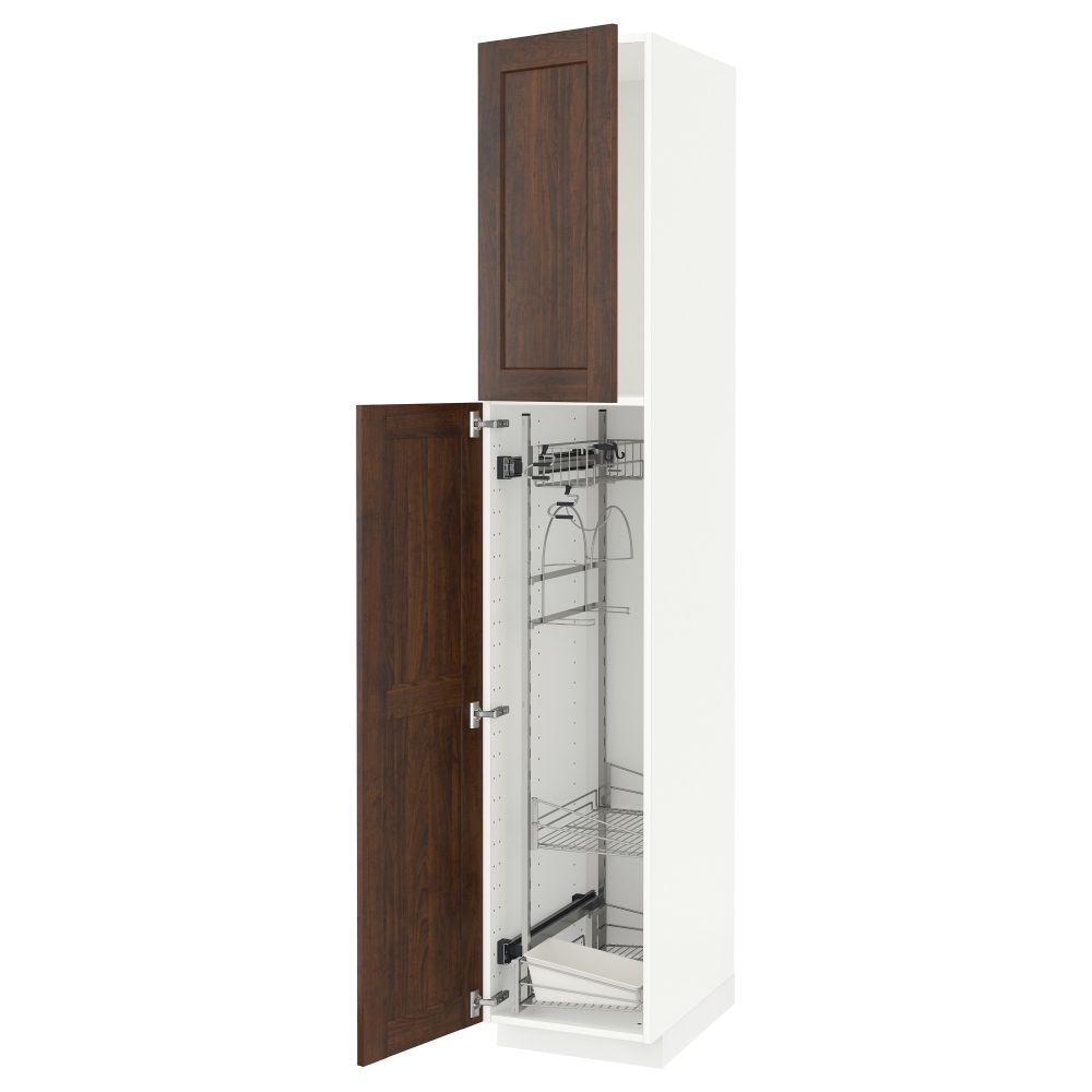 Высокий шкаф с отделением для аксессуаров, для уборки МЕТОД, белый, Эдсерум коричневый - схема-чертеж с размерами