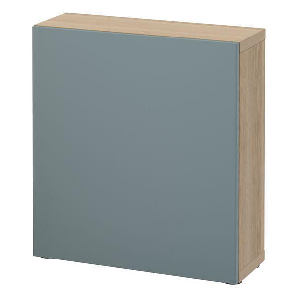 Стеллаж с дверью БЕСТО, под беленый дуб, Вальвикен серо-бирюзовый (60x20x64 см) - схема-чертеж с размерами