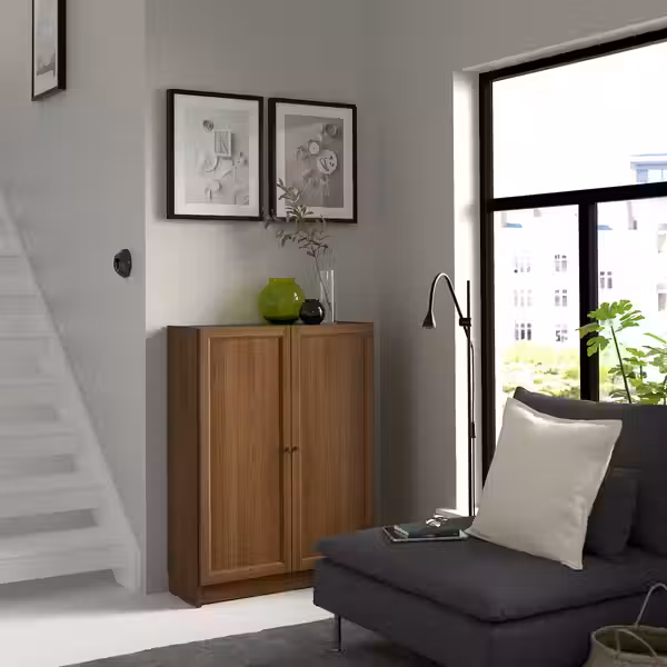 BILLY / OXBERG Стеллаж с дверьми - коричневый под грецкий орех 80x30x106 см - фото 3