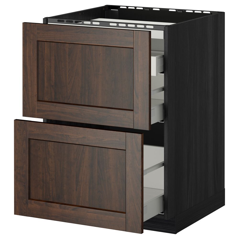 Напольный шкаф, 2 фронтальных панели, 3 ящика МЕТОД / МАКСИМЕРА, черный, Эдсерум коричневый - схема-чертеж с размерами