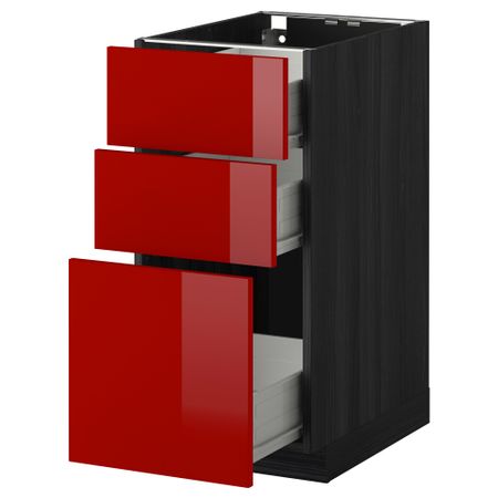 Напольный шкаф с 3 ящиками МЕТОД / ФОРВАРА, черный, Рингульт красный