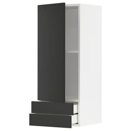 METOD / MAXIMERA Навесной шкаф с дверцей/2 ящика - белый/Nickebo матовый антрацит 40x100 см