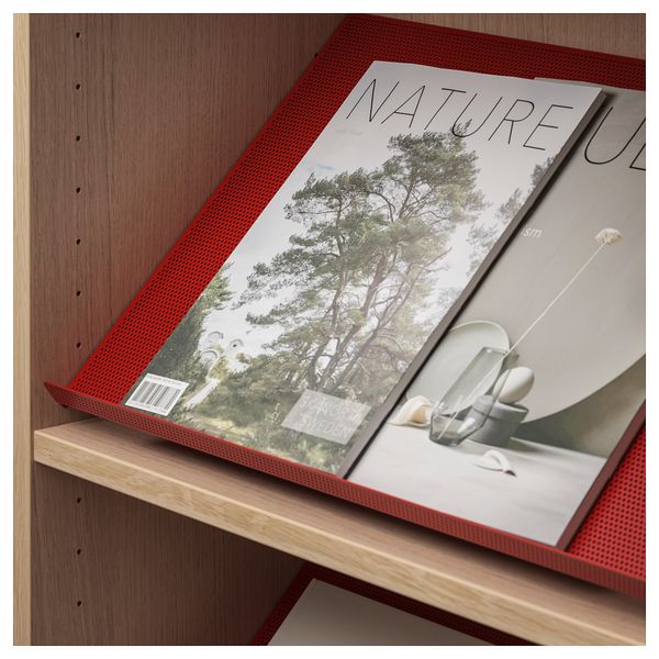 Стеллаж с наклонной полкой БИЛЛИ / БОТТНА, дубовый шпон, беленый, красный (80x28x202 см) - фото 3