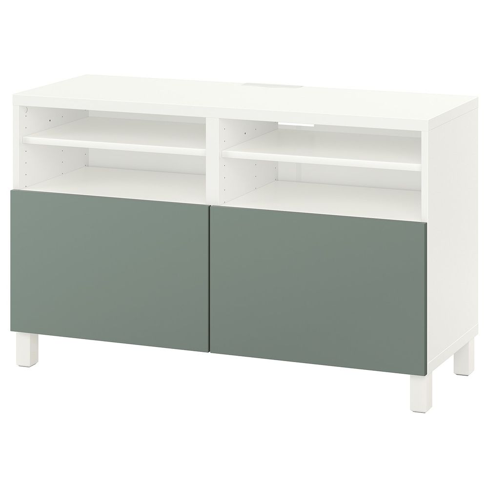 Тумба под ТВ, с дверцами, белый/нотвикен/стуббарп серо-зеленый 120x42x74 см IKEA BESTÅ БЕСТО 192.990.62 - фото 1