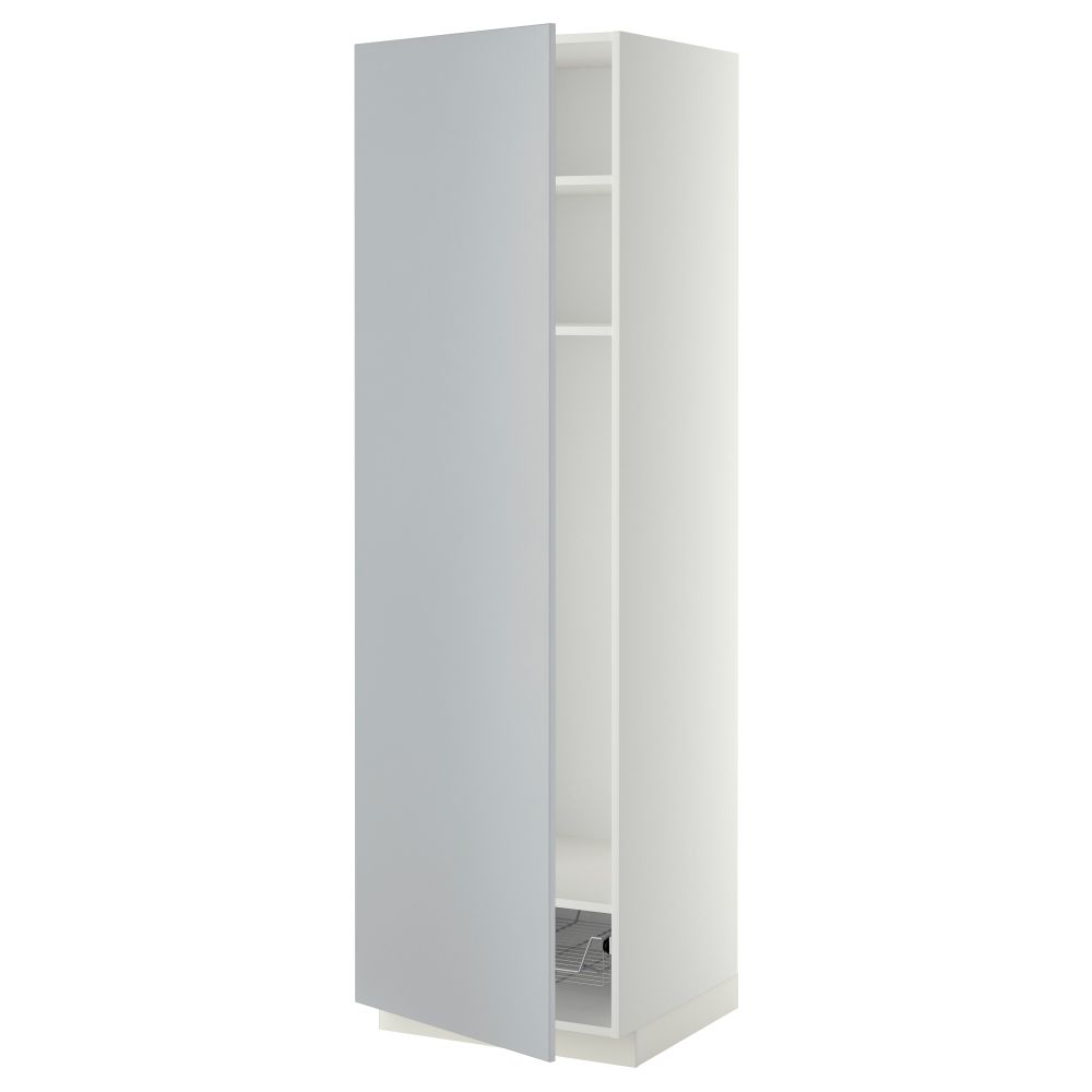 Высокий шкаф с полками, проволочной корзиной МЕТОД, белый, Веддинге серый - схема-чертеж с размерами