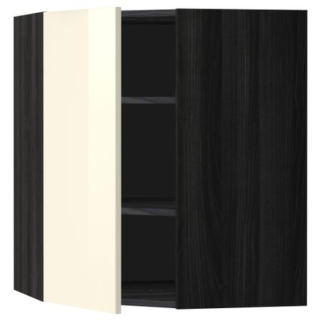 Угловой навесной шкаф с полками МЕТОД, черный, Рингульт кремовый