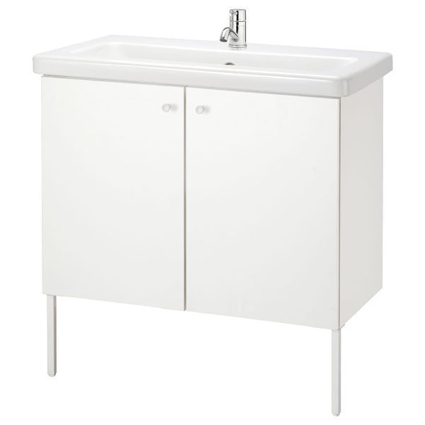 Шкаф под раковину с 2 дверец, белый/ПИЛКОН смеситель 84x43x88 см IKEA FISKÅN ФИСКОН / TVÄLLEN ТВЭЛЛЕН 994.304.35 - фото 1