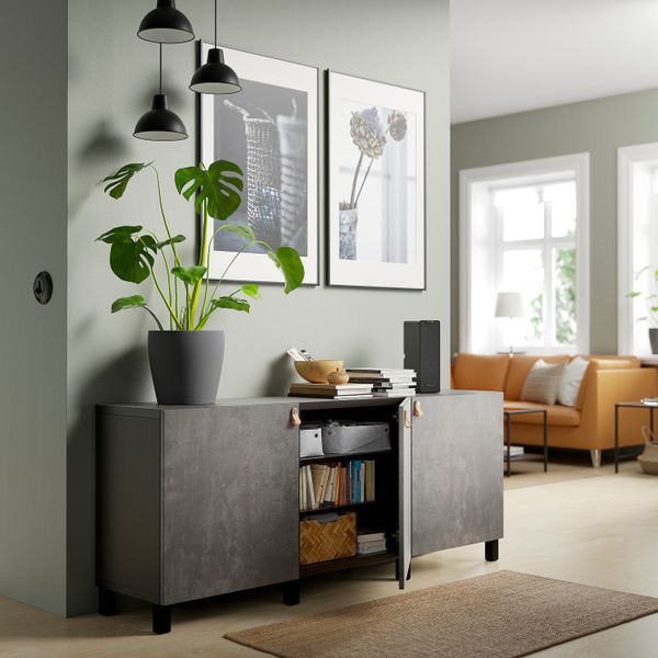 Комбинация для хранения с дверцами, черно-коричневый Кэлльв/Стуббарп/темно-серый под бетон 180x42x74 см IKEA BESTÅ БЕСТО - фото 2