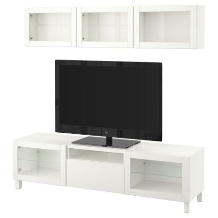 Шкаф для ТВ, комбинированный, стекляные дверцы БЕСТО, Лаппвикен, Синдвик белый прозрачное стекло (180x20/40x166 см)