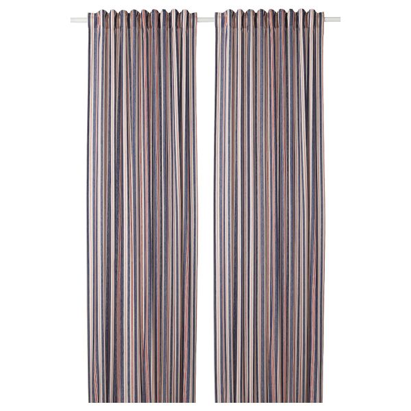 Гардины, 1 пара, синий-красный в полоску 145x300 см IKEA BERGSKRABBA БЕРГСКРАББА 204.508.55 - фото 1