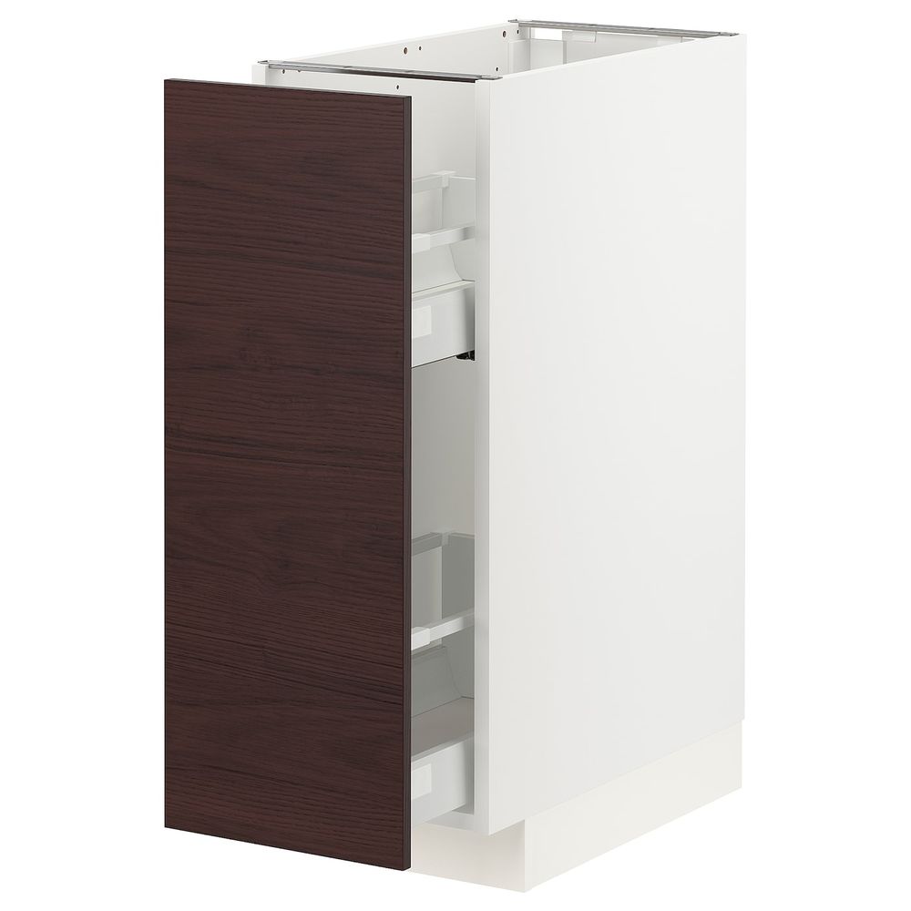 Напольный шкаф, выдвижной внутри элем, белый Аскерсунд/темно-коричневый под ясень 30x60 см IKEA METOD МЕТОД / MAXIMERA МАКСИМЕРА - фото 1