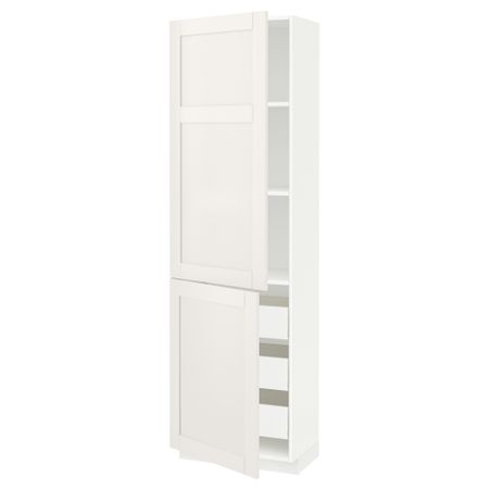 Высокий шкаф + полки, 3 ящика, 2 дверцы МЕТОД / ФОРВАРА, белый, Сэведаль белый