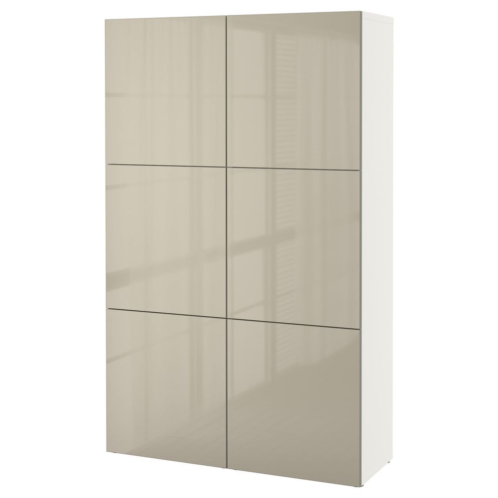 Комбинация для хранения с дверцами, белый/Сельсвикен глянцевый, бежевый 120x42x193 см IKEA BESTÅ БЕСТО 992.471.54 - фото 1