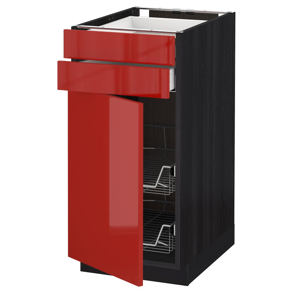 Напольный шкаф, дверца, 2 ящика, проволочных корзин МЕТОД / МАКСИМЕРА, черный, Рингульт красный - схема-чертеж с размерами