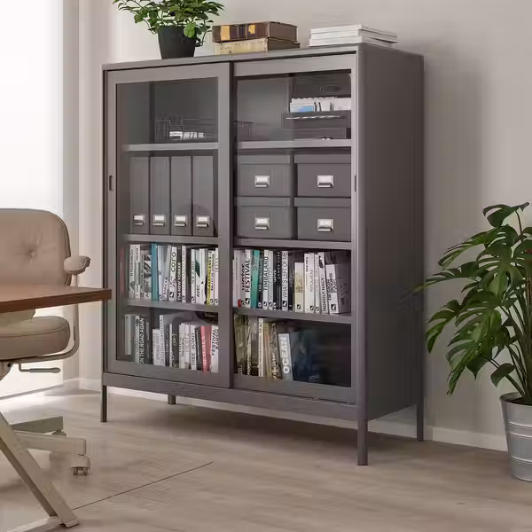 IDÅSEN Шкаф+раздвижные стеклянные дверцы - темно-серый 120x140 см - фото 2