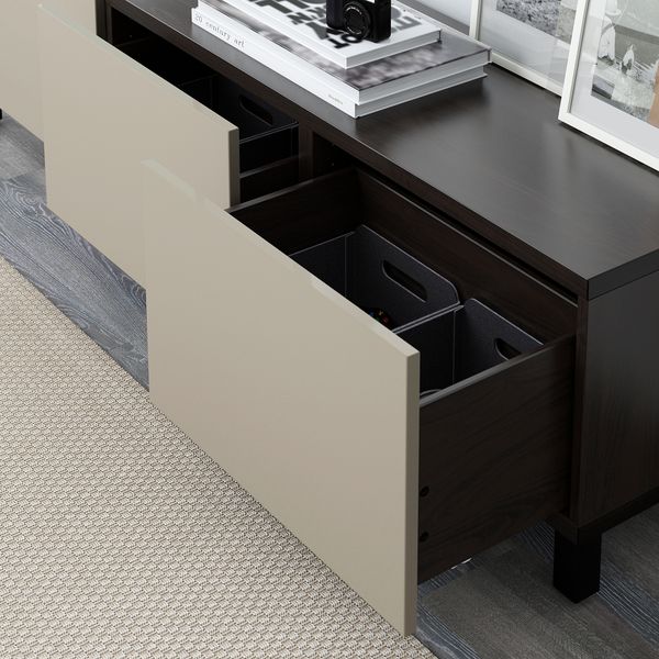 Комбинация для хранения с ящиками, 180x40x48 см, черно-коричневый, Selsviken глянцевый, бежевый IKEA BESTÅ БЕСТО 491.954.16 - фото 4